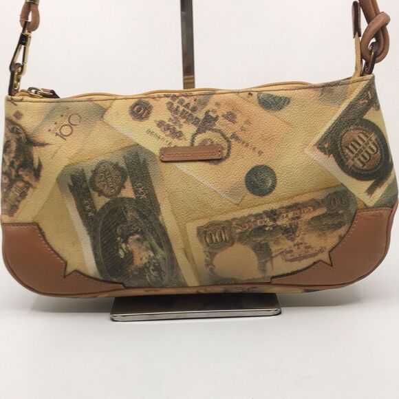 Roccobarocco Italian Coated Canvas Y2K bag with currency print - Picture 2 of 16